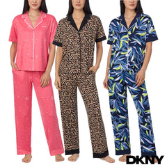 DKNY Ladies Notch Collar 3 Piece PJ Set in Coral