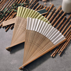 Portable Bamboo Handheld Folding Fan Suitable for Women - Elegant Chinese Decorative Cooling Fan with Bamboo for Weddings, Dance Performances, Church Events, Summer & Hot, Foldable