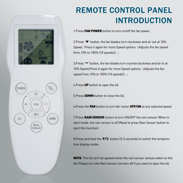 10 - Speed 12V RV Roof Vent Fan - Reversible, Rain Sensor, Ultra - Low Noise, Remote & Temp Monitoring