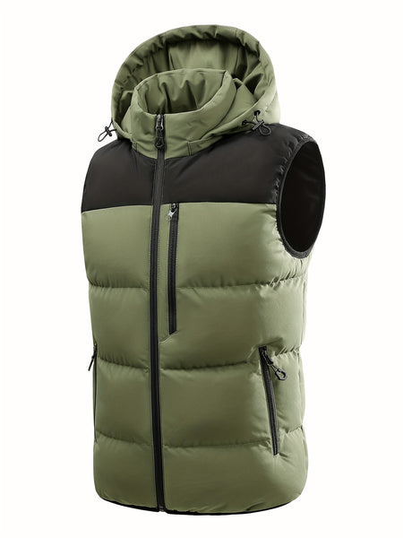 Men'S Winter Warm Sleeveless Padded Vest Casual Hooded Jacket Detachable Thickened Outerwear Vest Contrast Color Design Men Women Couple Same Style Elastic Shrinkage Windproof Warm Cold-Resistant Top Winter New Style