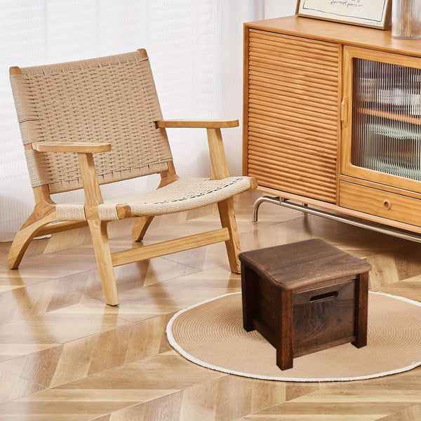 Classic Dark Brown Wooden Shoe Changing Stool with Storage Storage Stool with Drawer- Traditional Style Armless Non- Upholstered Shoe Bench, Smooth Surface& Hollow Handle Design, Durable Natural Wood for Entryway, Living Room, Bedroom