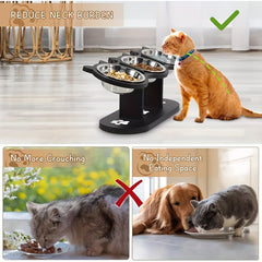Adjustable Three Bowl Dog Cat Feeder Elevated Raised Stand Food Feeding Pet Bowl