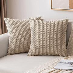 Set of 2 Luxury Corduroy Throw Pillow with Pillow Inserts, 18
