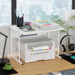 2-Tier Microwave Oven Shelf Stand, Kitchen Countertop Storage Rack Spices Rack Freestanding, Home Office Printer Stand Multifunctional Unit Shelving Wood Top Metal Frame