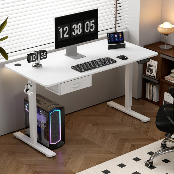 Electric Standing Desk, Sit Stand Table, Height Adjustable Electric Standing Computer Desk with USB Charging Port and Desk Drawer for Home Office