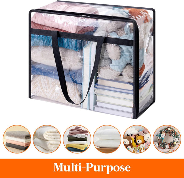 Lifewit 4 Pack Clear Plastic Storage Bags, 40L Foldable Clothes Storage Boxes Wardrobe Organizer Moving Bags with Reinforced Handle for Loft Wardrobe for Bedding Clothes Blanket Duvet