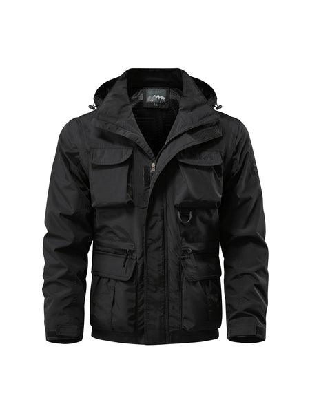 Detachable Windbreaker Hooded Jacket, Men's Casual Multi Pocket Cargo Jacket Vest for Outdoor Activities