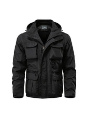 Detachable Windbreaker Hooded Jacket, Men's Casual Multi Pocket Cargo Jacket Vest for Outdoor Activities