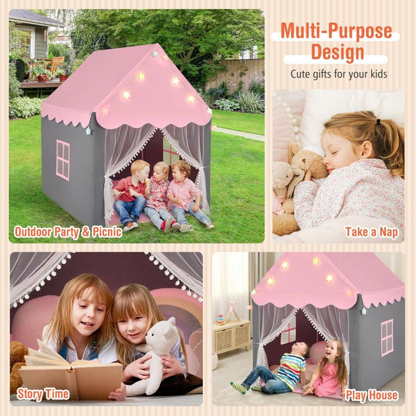 Large Kids Play House with Washable Mat and Star Lights
