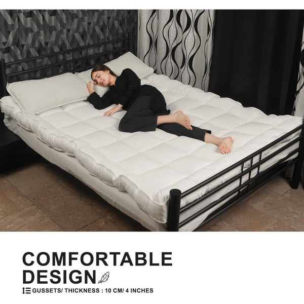 Supersoft Mattress Topper Bed - 4 Inch (10cm) Thick Mattress Topper with Elasticized Corner Straps - White