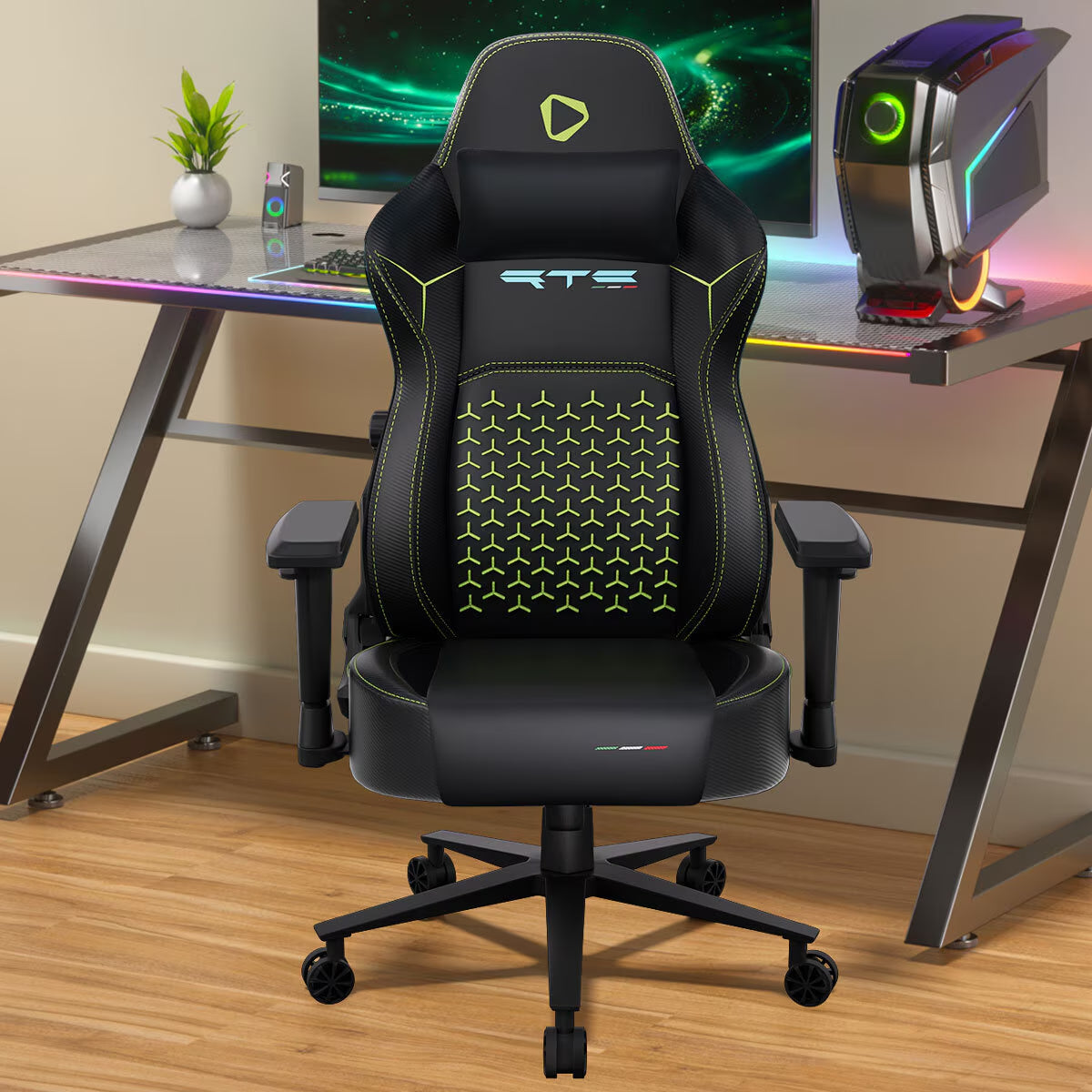 ONEX RTC Ergoglide Gaming Chair, Black/Green