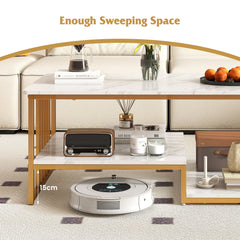 GOFLAME Faux Marble Coffee Table Rectangular 2-Tier Center Table w/ Shelf-White