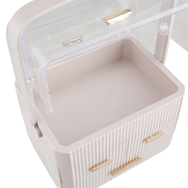 3-Tier Pink Jewelry Storage Box with Protective Lids, Plastic Makeup Organizer Features Multi-Drawer System, Desktop Display Case 24.6x18.6x35.3cm Perfect for Organizing Lipsticks, Cosmetics and Jewelry Pieces on Bathroom Counter and Dresser Top