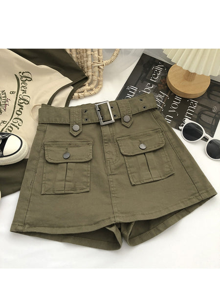 Women's High Waist Cargo Skort with Belt & Built-In Shorts - -Line Mini Skirt, Belted Waistband, Machine Washable Short Length Suitable for,, Casual Attire - Casual Streetwear Outfits