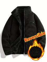 Women's Spring Casual Jacket, Thickened Shaggy Warm Printed Reversible Coral Sweatshirt, Double-Sided Outerwear