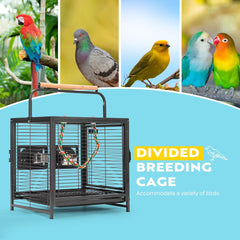 VIVOHOME 48 Cm Wrought Iron Bird Travel Carrier Cage with Handle Bird Transport Cage with Wooden Perch Portable Parrot Cage with Pullable Tray for Parrots Conures Lovebird Cockatiel Parakeets