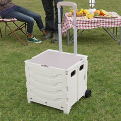 Grey/ Green Foldable Office Trolley, Portable Folding Shopping Trolley, Two-wheel Large-capacity Storage Box, Portable Pushable Shopping Cart Storage Box, Adjustable Railings
