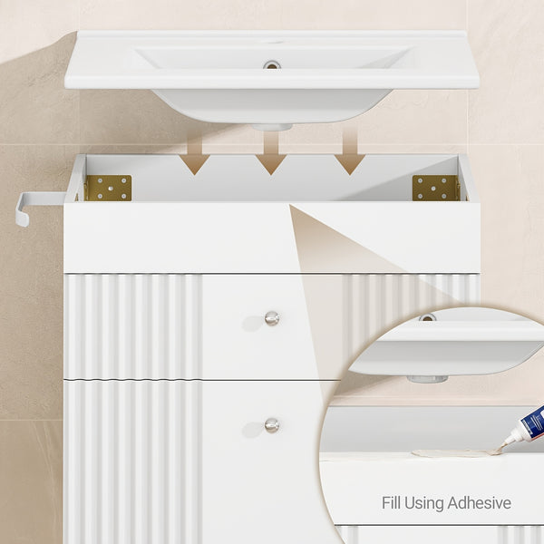 Wall-mounted Vanity with Integrated Washbasin, Bathroom Cabinet Featuring 2 Drawers And Towel Rack, Ample Storage Capacity, Modern Minimalist Design, 40 X 60 X 50cm, White