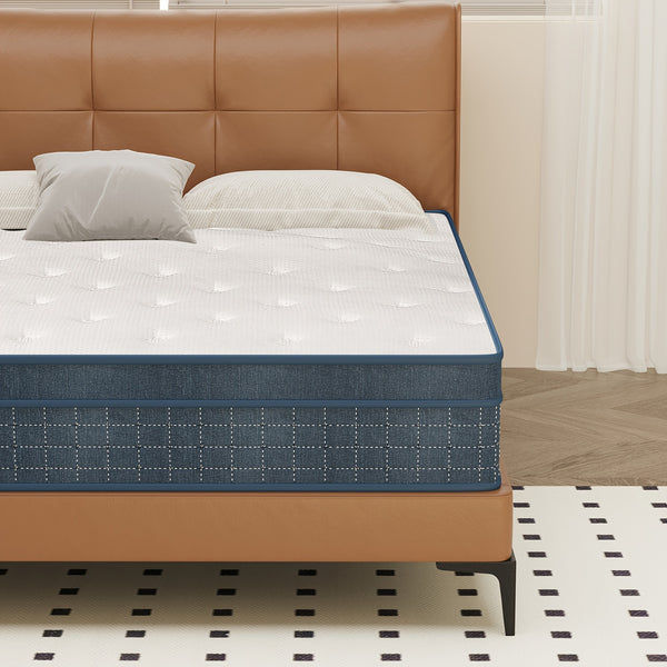26cm/10.2in) Premium Hybrid Mattress: Individual Pocket Springs & 7-Zone Gel Foam, Medium Firm, Motion Isolation, Blue & White Design