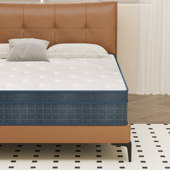26cm/10.2in) Premium Hybrid Mattress: Individual Pocket Springs & 7-Zone Gel Foam, Medium Firm, Motion Isolation, Blue & White Design