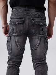 ESDVQ Men's Stretch Jeans - Slim Fit Stretch Pants with Multiple Utility Pockets, Stretch Denim for Everyday & Formal Wear - All-Season Skinny Jeans for Men, Casual Outfit, Edgy Fashion, Reinforced Seams, Stylish Trousers, Fashion Enthusiasts