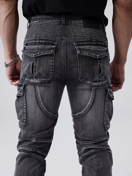 ESDVQ Men's Stretch Jeans - Slim Fit Stretch Pants with Multiple Utility Pockets, Stretch Denim for Everyday & Formal Wear - All-Season Skinny Jeans for Men, Casual Outfit, Edgy Fashion, Reinforced Seams, Stylish Trousers, Fashion Enthusiasts