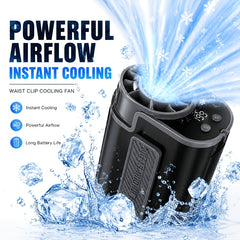 Portable Wearable Belt Fan with AI Oscillation & Flashlight - Clip-On Hands-Free Cooling System Suitable for Camping, Hiking, Night Shift, /Outdoor Use, - Fan for and Night Patrols