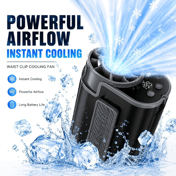 Portable Wearable Belt Fan with AI Oscillation & Flashlight - Clip-On Hands-Free Cooling System Suitable for Camping, Hiking, Night Shift, /Outdoor Use, - Fan for and Night Patrols