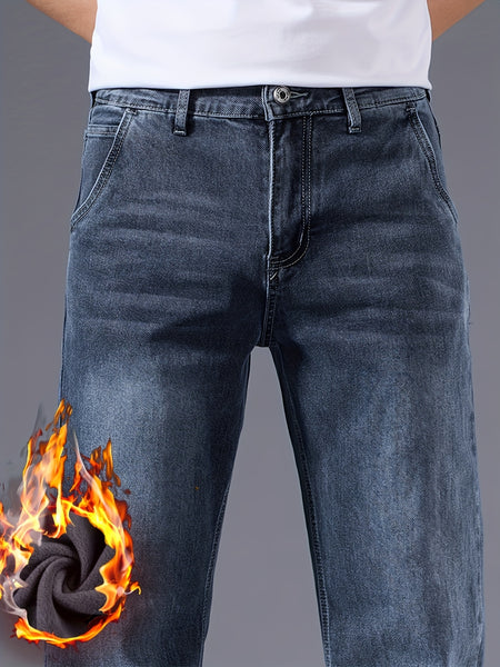 092+1# New Winter Style -Lined Thickened Simple and Stylish Slightly Stretchy Jeans
