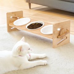 Pets Dog/Cat Bowls with Stand, 1/2/3 Bowls Adjustable Height Elevated Feeder Bowls for Cats and Small Dogs, Wooden Raised Feeding Bowls with Stand
