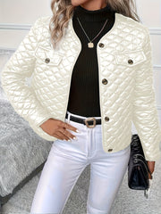 Solid Color Long Sleeve Lapel Detail Quilted Coat
