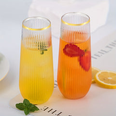 9pcs Golden Rim Striped Plastic Champagne Flutes, 9oz Stemless Clear Cocktail Glasses, Ideal for Weddings, Engagements, Birthday Parties, Graduations, Anniversaries, Catering Events, Thanksgiving, Valentine's Day, Proposals, Wine, Champagne, Mimosa