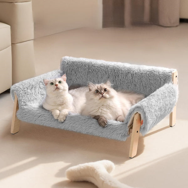 Large Cat Sofa Dog Bed, Sturdy Wooden Pet Sofa for Indoor Cats, Soft Cat Couch Wooden Cats Hammock Suitable for Kitten, Puppy Gray 56x45x27cm