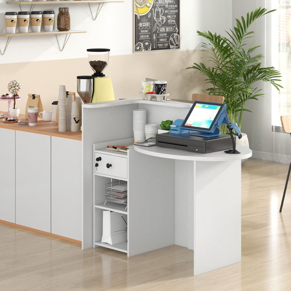 Corner Front Reception Counter Desk with Lockable Drawer