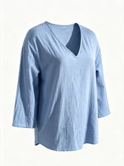 2 PACKS V-Neck 3/4 Sleeve Tops, Women'S Loose Breathable Summer Casual Blouse Shirts