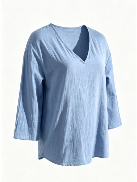 2 PACKS V-Neck 3/4 Sleeve Tops, Women'S Loose Breathable Summer Casual Blouse Shirts