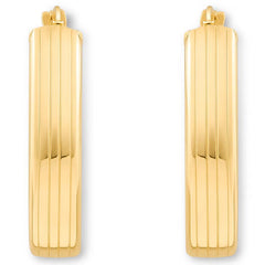 14Ct Yellow Gold Line Texture Oval Hoop Earrings