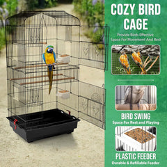 Large Metal Bird Cage for Budgie Parakeet Canary Cockatiel Finch or Lovebird by Crystals (Black)
