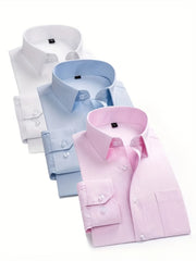 1+2, Three-Piece Solid Color Button- Shirt, Men'S Everyday Basic Shirt, Long-Sleeved Shirt with Pockets, Casual Shirt, Business Shirt, Blend, Soft And Comfortable