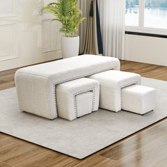 Boucle Fabric Bed End Stool 5-piece Set, Leisure Changing Shoes Stool, 5 Combination Stools, Sofa Footrest, Soft and Comfortable Bedside Bench, Suitable for Living Room Bedroom Rest Room