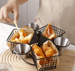 1pc Rotating French Fry Basket with Dipping Cup Compatible for French Fries, Onion Rings, Wings - Heavy-Duty Stainless Food-Contact Rotator System, Countertop/Floating Shelf Fryer Basket for & Commercial Kitchens