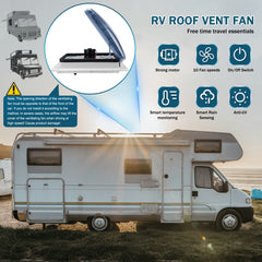 10 - Speed 12V RV Roof Vent Fan - Reversible, Rain Sensor, Ultra - Low Noise, Remote & Temp Monitoring