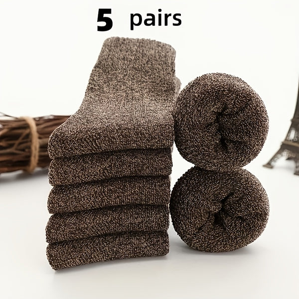 Men's Thick Warm Socks, 5 Pairs, Daily Solid Color Knee-High Winter Men’s Socks, Thermal Insulated Cold Weather Boot Socks, Classic Soft Material Hand-Wash Only for Shoes and Fashion