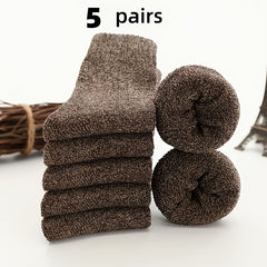 Men's Thick Warm Socks, 5 Pairs, Daily Solid Color Knee-High Winter Men’s Socks, Thermal Insulated Cold Weather Boot Socks, Classic Soft Material Hand-Wash Only for Shoes and Fashion