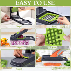 16pcs Vegetable Chopper, Multi-Purpose Fruit Slicer, Handle Food Grater, Vegetable Slicer, Cutter with Container, Onion Chopper with Multiple Interchangeable Blades