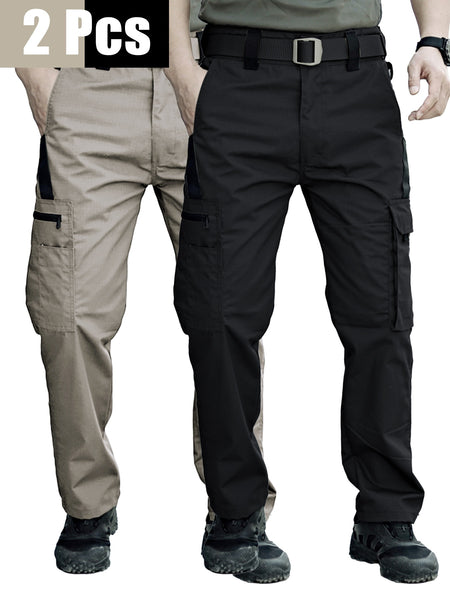2pcs Men's Tactical Cargo Pants, Durable Multi-Pocket Work Pants for Outdoor Construction Work, Hiking And Trekking, Casual Tactical Pants | Adjustable Waist Pants | Hiking Gear (No Belt)