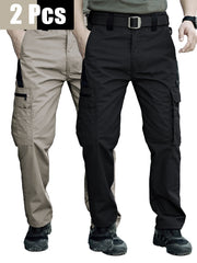 2pcs Men's Tactical Cargo Pants, Durable Multi-Pocket Work Pants for Outdoor Construction Work, Hiking And Trekking, Casual Tactical Pants | Adjustable Waist Pants | Hiking Gear (No Belt)