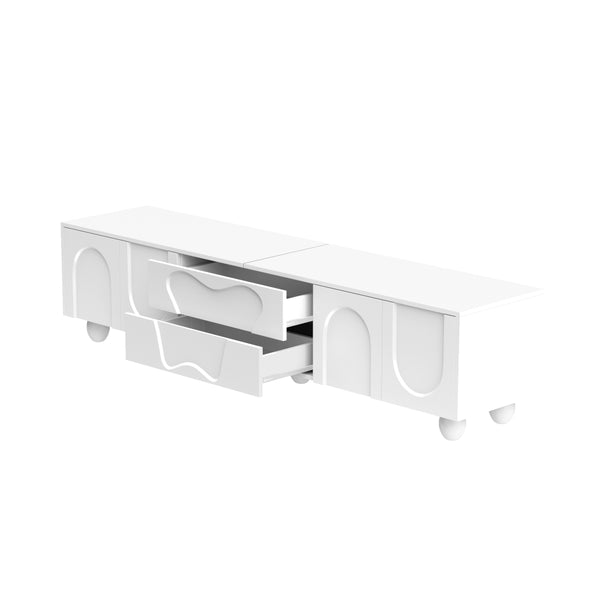 180cm Modern TV Stand for TVs up to 65 inches, Storage TV Cabinet with Solid Wood Legs, Black PB Board Entertainment Center for Living Room, Bedroom, Home Office - Scratch-Resistant, Spacious Shelves for Media Players & Game Consoles, Easy Assembly
