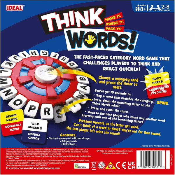IDEAL Think Words | the Quick Thinking Letter Pressing Game | for Ages 8+ | for 2-8 Players | Easy to Play | Answer in 10 Seconds | Bring Friends & Family Together | Gift Idea for Christmas & Birthday