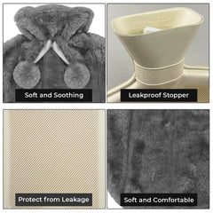 Hot Water Bottle, Large 2L Natural Rubber Hot Water Bottle, Soft Breathable Fabric, Winter Warmth for Men & Women with Warm Faux Fur Fleece Knitted Cover (Charcoal Grey)